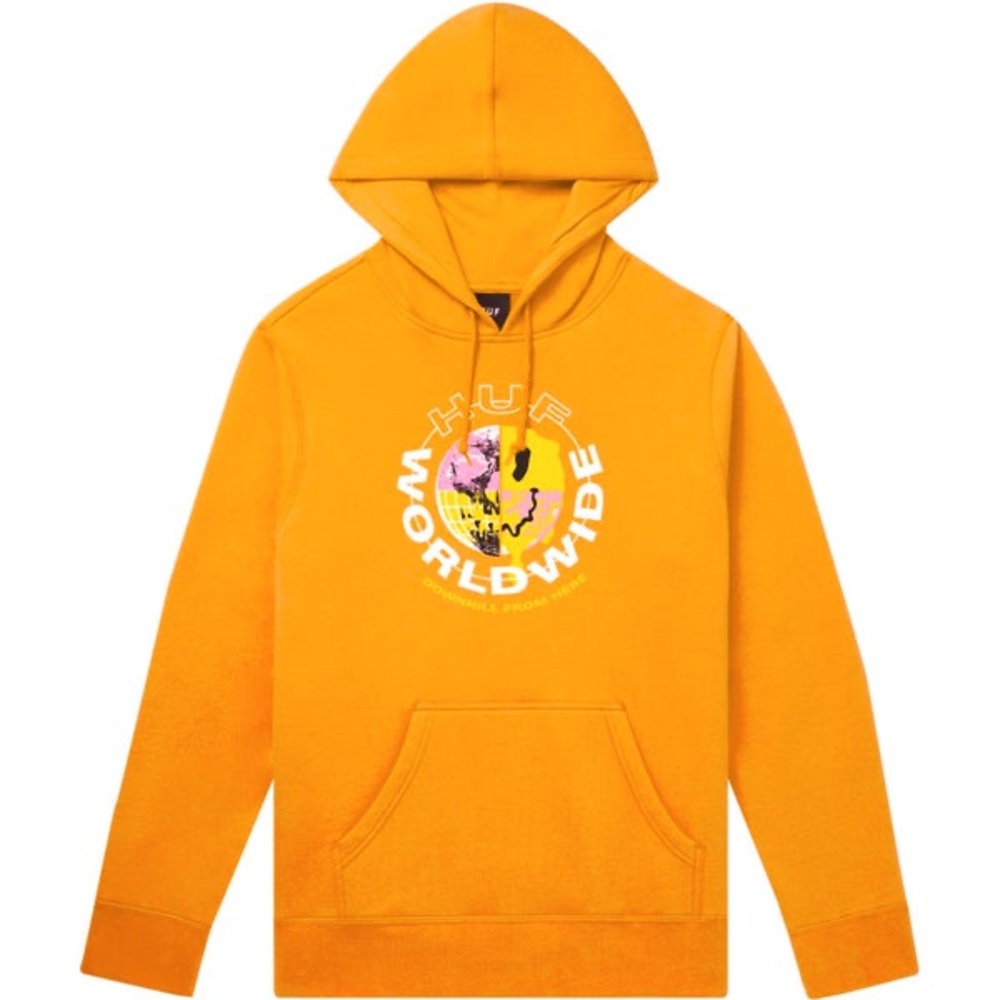 HUF Oxy hoodie. HUF Worldwide logo screened on the front